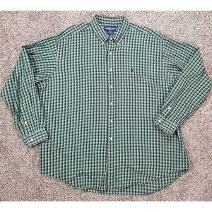 Ralph Lauren Mens Green Checkered Long Sleeve Button Up Blake‎ Cotton Size XXL